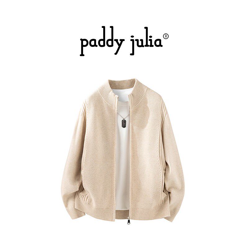 Paddy julia港风简约纯色毛衣男款秋季立领休闲宽松开衫针织外套