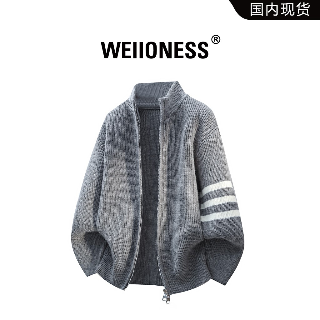 WEIIONESS日系休闲针织衫男冬季宽松潮流百搭外套高级感时尚男装