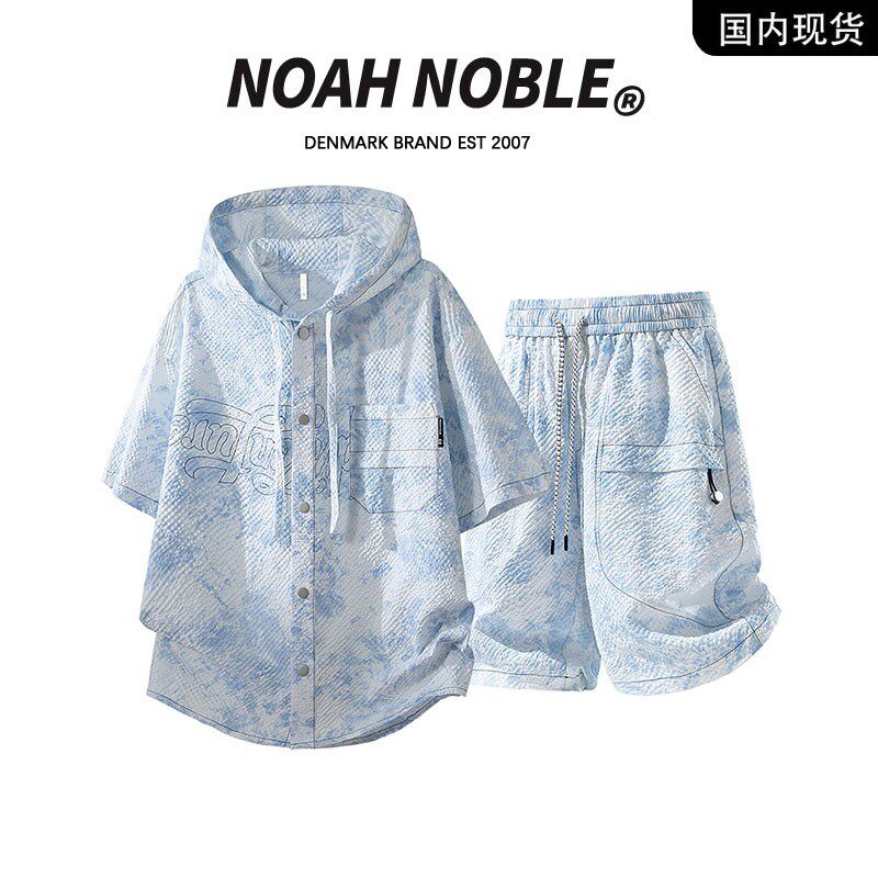 香港潮牌官方店】NOAH NOBLE 大码男装美式扎染冰丝短袖衬衫套装