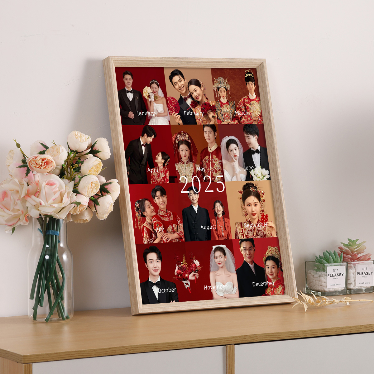 情侣一周年纪念相框照片定制diy结婚订婚领证情人节生日礼物9宫格