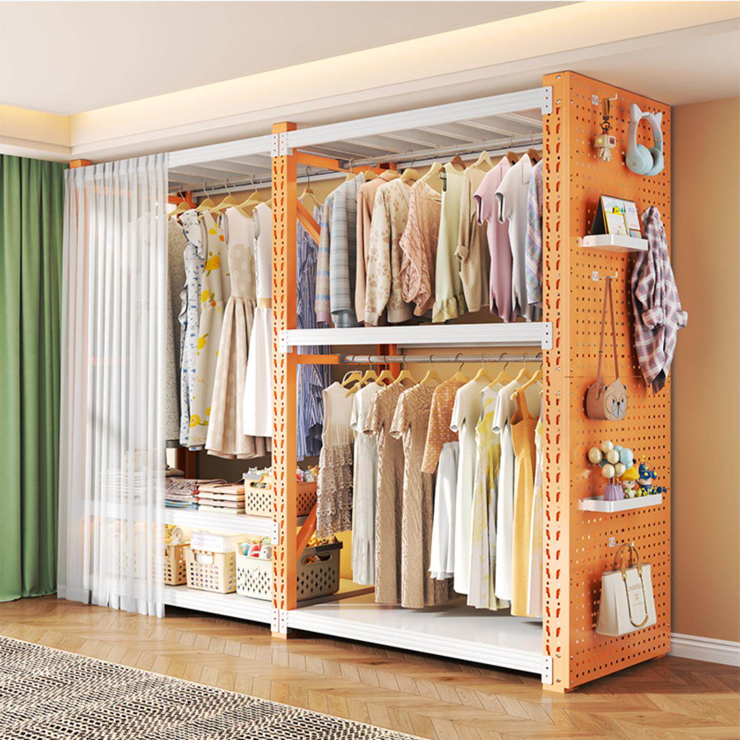 开放式衣架卧室收纳柜简易组装落地置物架衣帽架子洞洞板货架衣柜