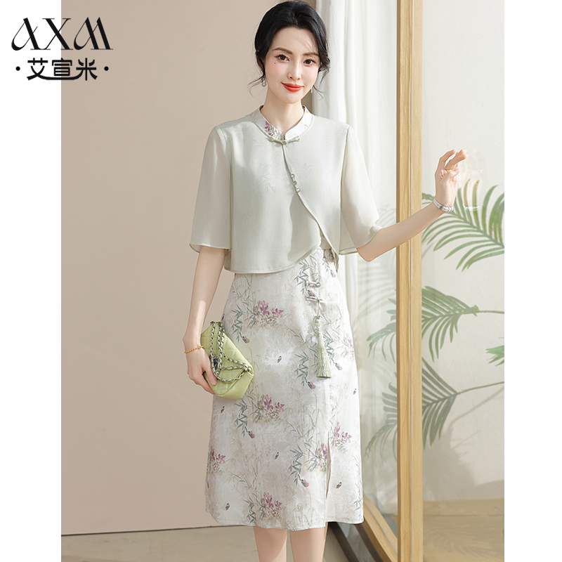 妈妈夏装新中式改良款旗袍裙子2025新款中老年女装夏装短袖连衣裙