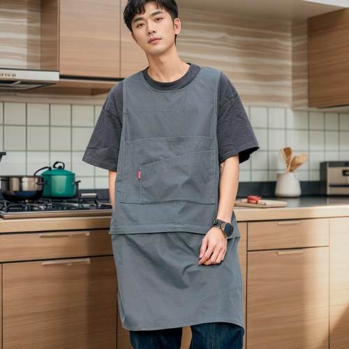 日式防泼水罩衣两穿围裙拼接定制