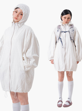 Link Exchange马德拉刺绣中长款连帽风衣外套_春日气球外套