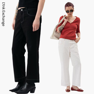 Link Exchange明线撞色设计直筒九分休闲裤_自然舒适弧型中低腰