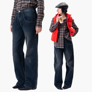 1_秋冬复古水洗深蓝长裤 bronze Exchange直筒挖袋牛仔裤 Link