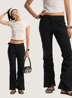 Link Exchange机能感低腰堆叠造型喇叭裤_超薄弹力修身休闲裤