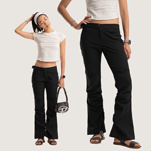 Link Exchange机能感低腰堆叠造型喇叭裤_超薄弹力修身休闲裤