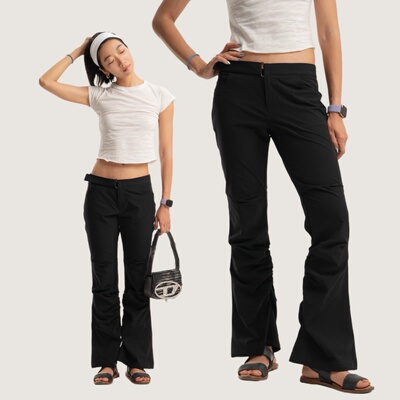 Link Exchange机能感低腰堆叠造型喇叭裤_超薄弹力修身休闲裤