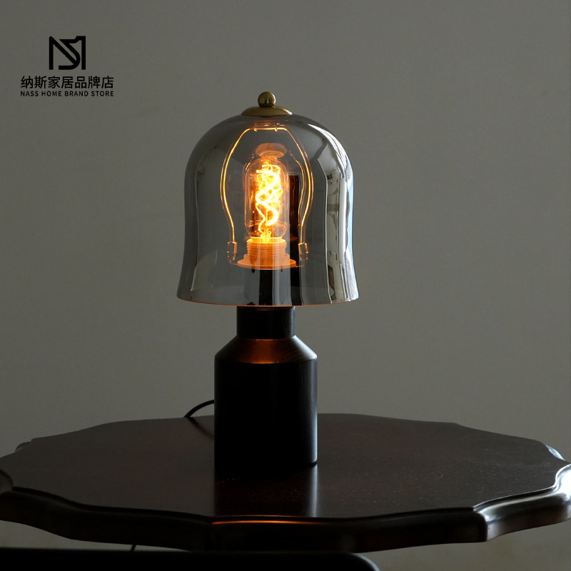 琥珀玻璃实木复古台灯