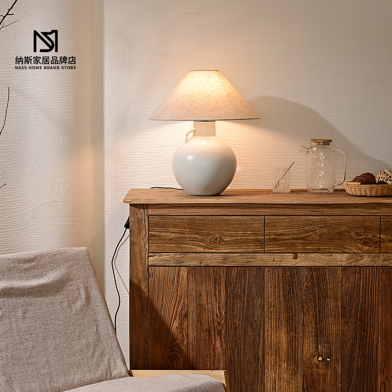 新中式粗陶瓷罐台灯中古复古民宿装饰灯侘寂风卧室书房床头装饰灯