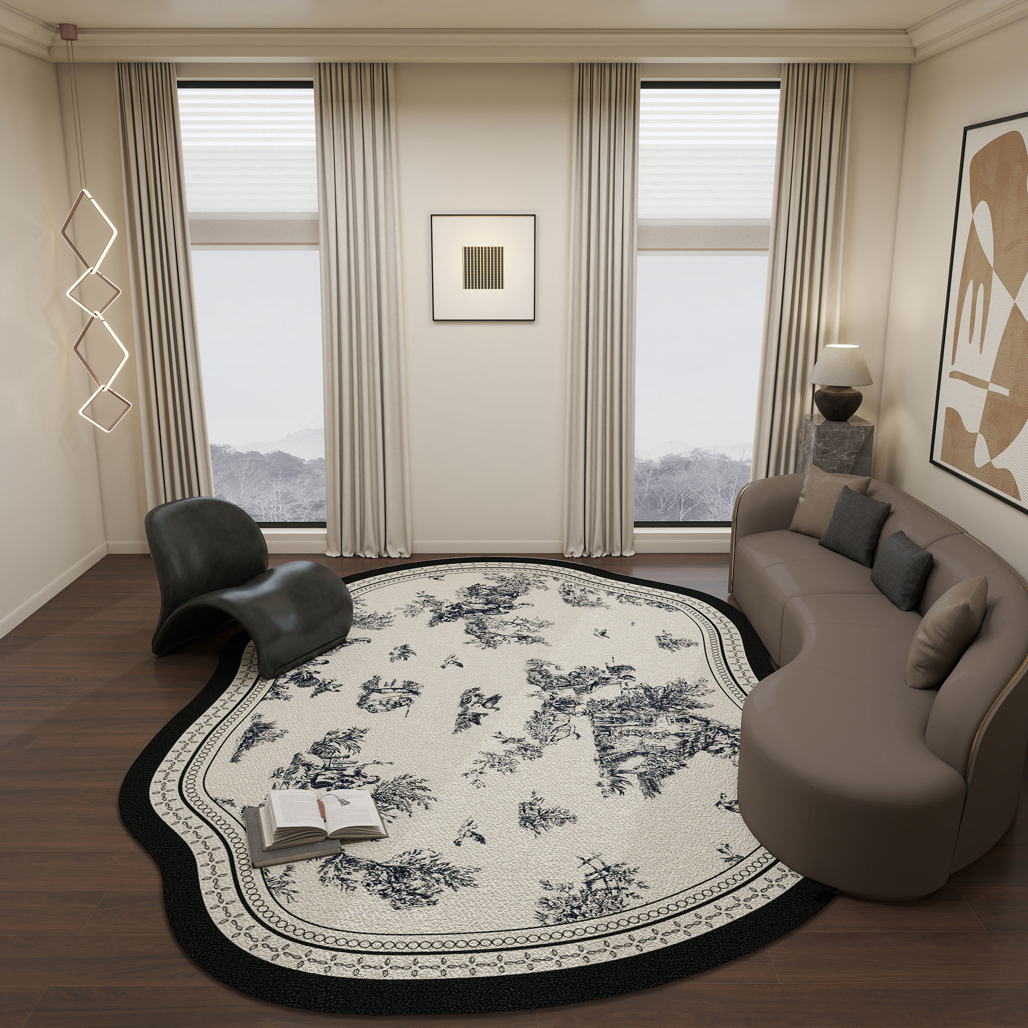 不规则复古客厅地垫茶几毯无甲醛法式异形卧室地毯防滑可定制家用