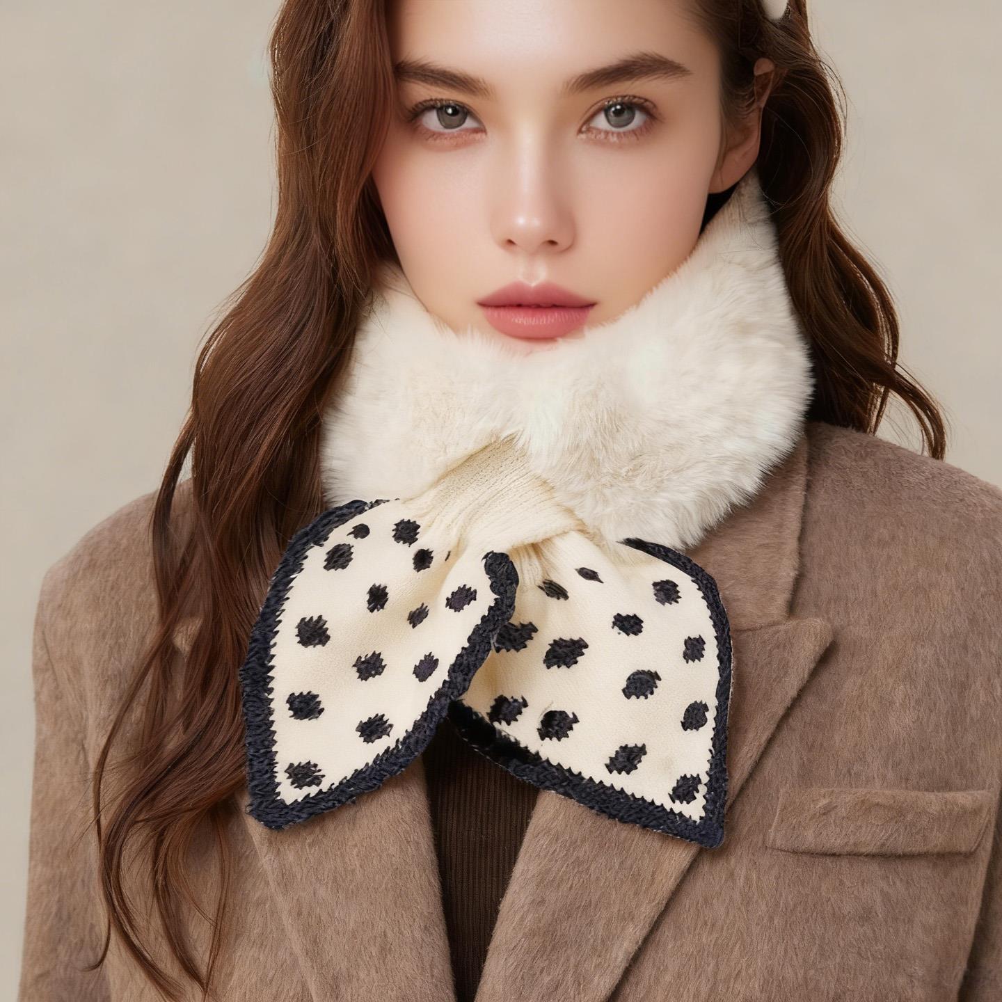 毛绒围巾女款2025新款冬韩系氛围感可爱百搭保暖交叉毛领围脖护颈