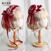 星尘蔷薇lolita原创设计玫瑰礼帽蝴蝶结发带绯白蔷薇洛丽塔扁帽