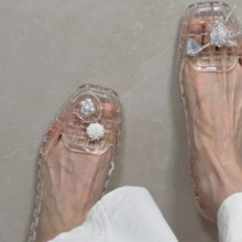 韩国果冻鞋女2025新款韩版水晶鞋配饰透明平底鞋浅口凉鞋花朵点缀