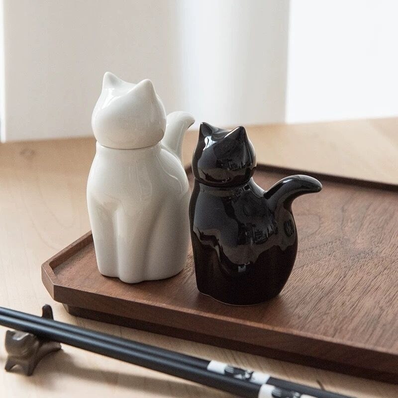 猫咪陶瓷调料壶迷你桌面卡通酱油瓶调味料瓶辣汁醋瓶寿司