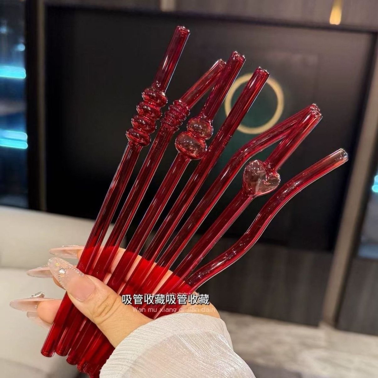 红色系吸管玻璃循环使用可爱ins高颜值设计感御姐风耐高温喝水管