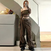 夏季 复古美式 薄款 kpop爵士舞打歌服套装 阔腿宽松速干跳舞休闲裤