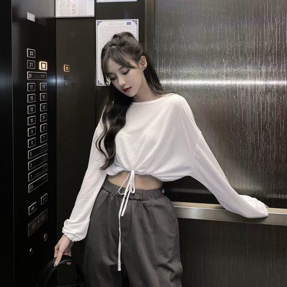 早秋打歌服辣妹爵士舞穿搭jazz长袖T恤微透外套罩衫短款上衣女