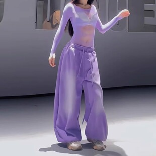 kpop辣妹爵士舞跳舞衣服打歌服演唱会穿搭紧身连体轻薄蕾丝上衣女