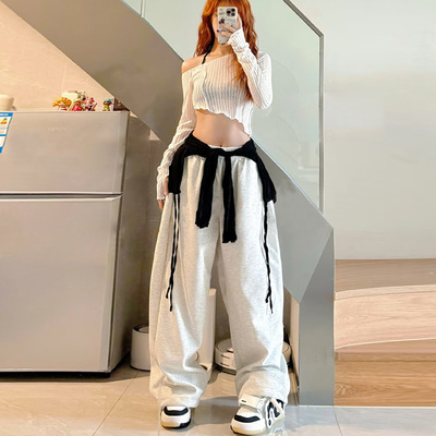 jazz爵士舞上衣浅灰色阔腿休闲裤垂感运动跳舞裤子打歌服女团套装