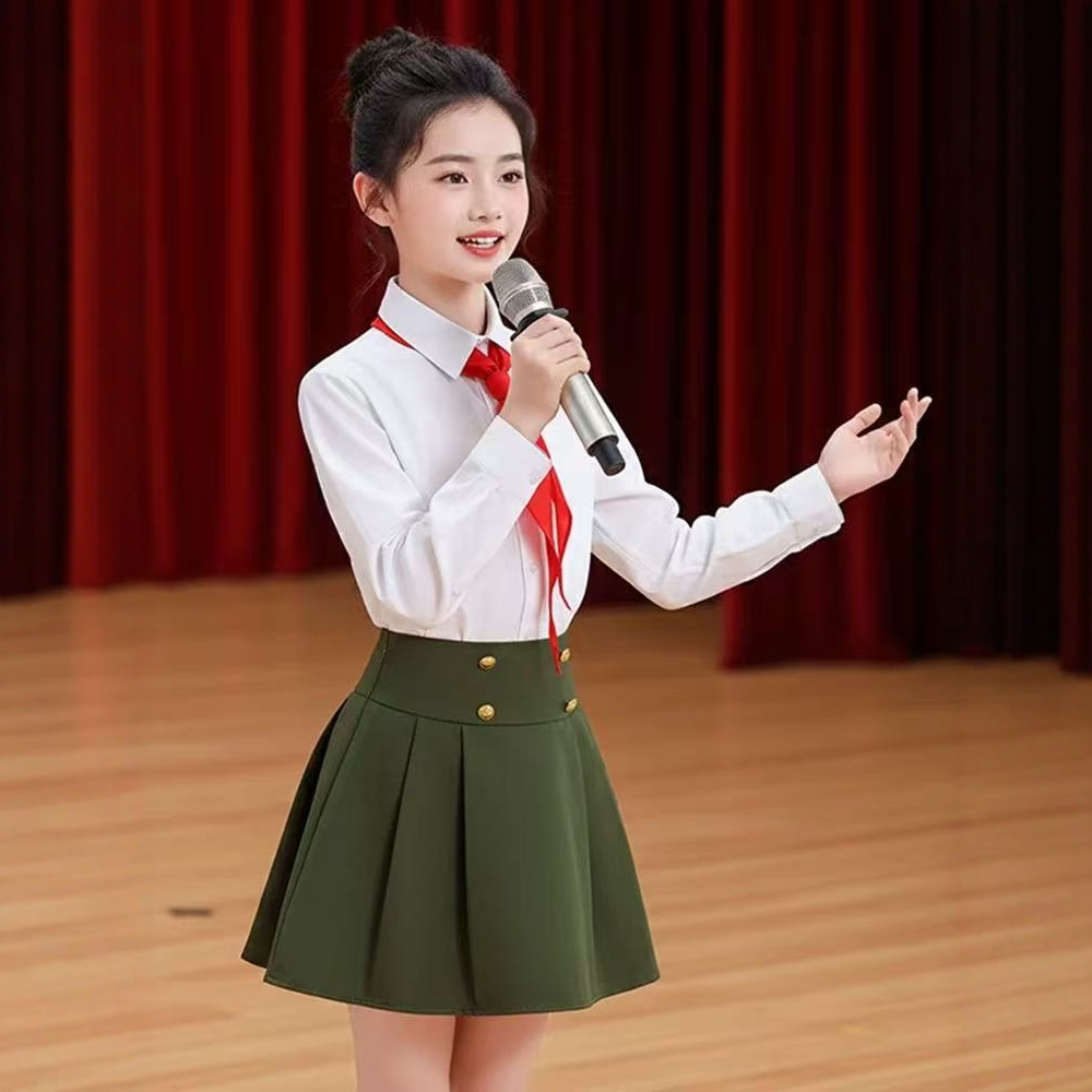 儿童演出服女童爱国红歌合唱