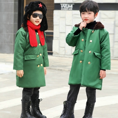 大衣绿色儿童冬季加厚儿童军大衣