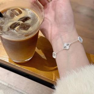 镭射四叶草纯银手链女s999足银五花手饰轻奢小众高级感情人节礼物