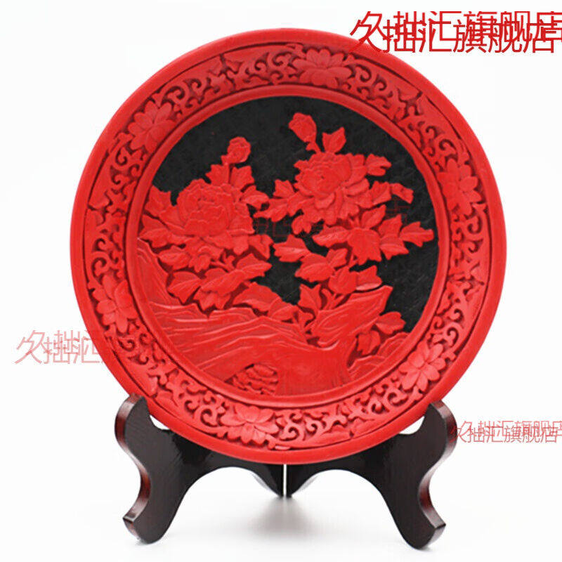 久拙汇漆器摆件老北京传统工艺品漆雕看盘摆件8寸雕漆盘子送老外