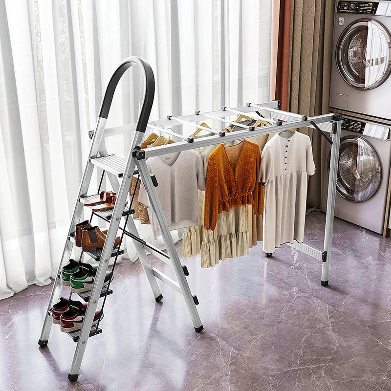 梯子晾衣架两用落地折叠室内铝合金人字梯家用多功能晾晒梯毛巾架