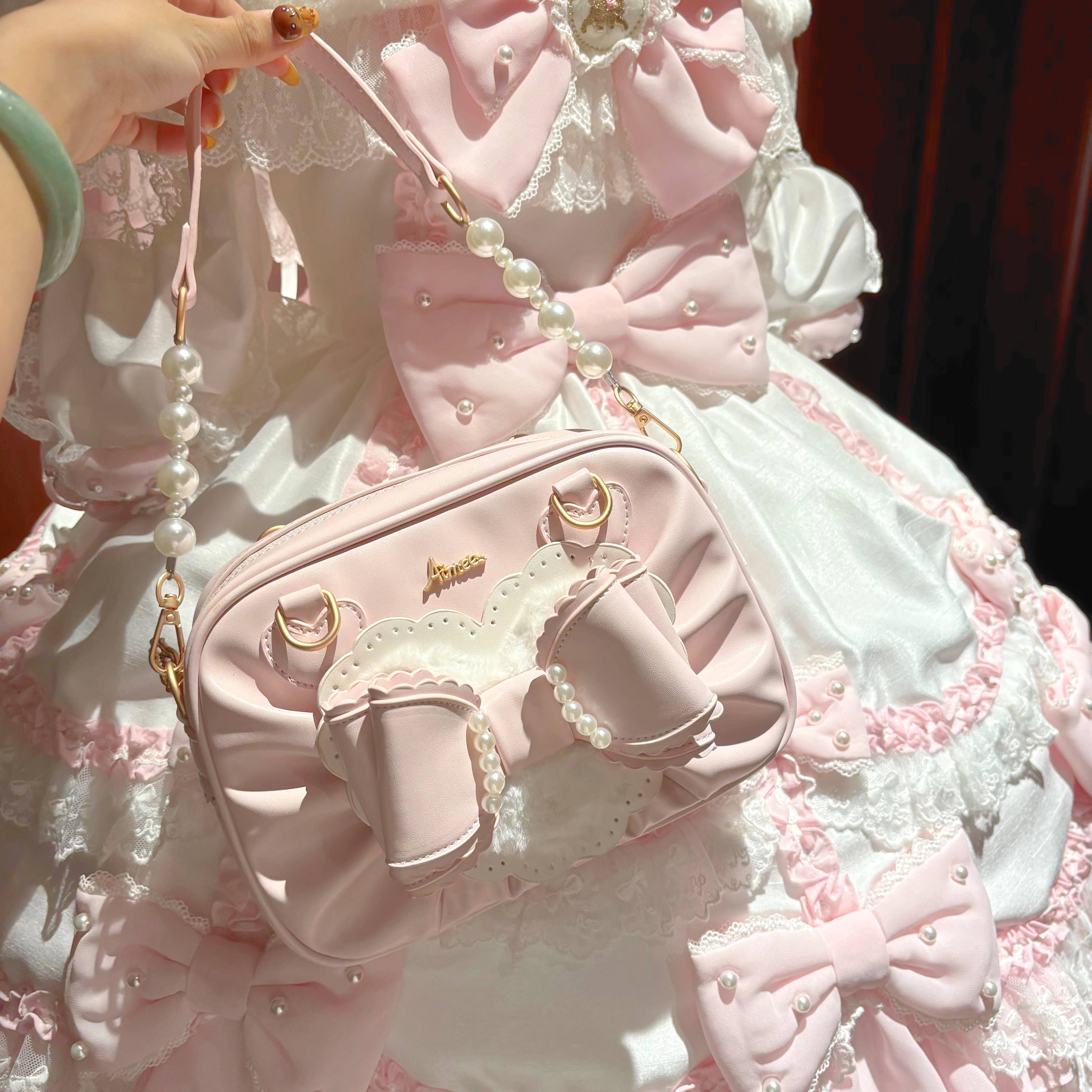 现货【桃桃小方盒】甜美少女古早感lolita原创斜跨手提多用女包