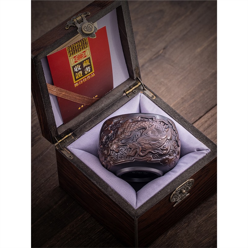 纯手工深雕紫陶主人杯龙凤对杯陶瓷茶具单个品茗茶盏紫砂大号茶杯