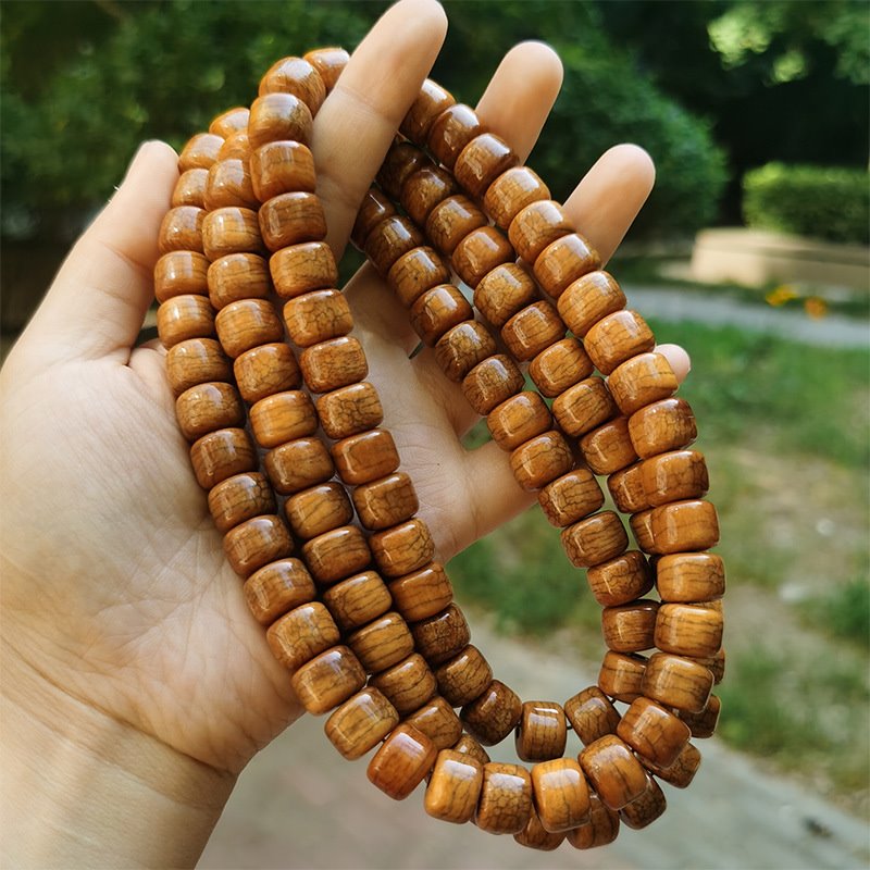 牛骨回流藏式炸纹虎皮纹108实心藏民老货脖挂桶珠藏式回流串