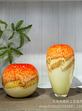 轻奢高级橙色中古琉璃花瓶家居样板间插花器酒店客厅酒柜高级摆件