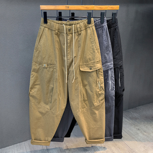 多口袋水洗复古纯棉工装裤男士休闲裤春夏日系宽松大码哈伦裤子男
