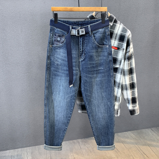 专柜高端水洗加绒牛仔裤男士春秋款宽松锥形小直筒休闲弹力长裤子