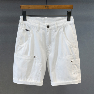 薄款 夏季 宽松工装 五分裤 痞帅潮牌纯棉休闲白色牛仔短裤 男中裤 男士