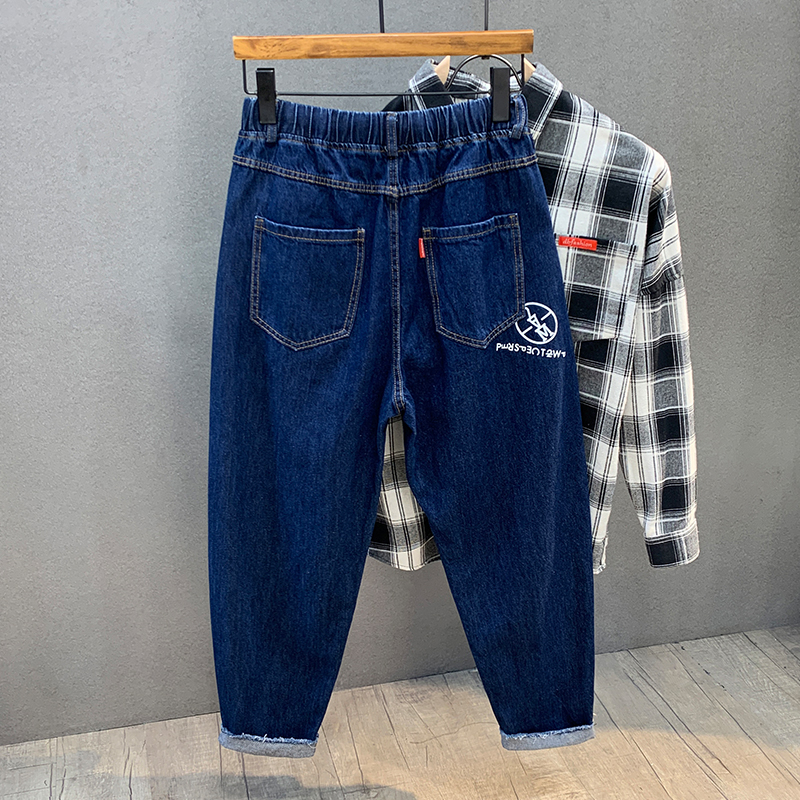 港风夏季薄款毛边男生九分牛仔裤