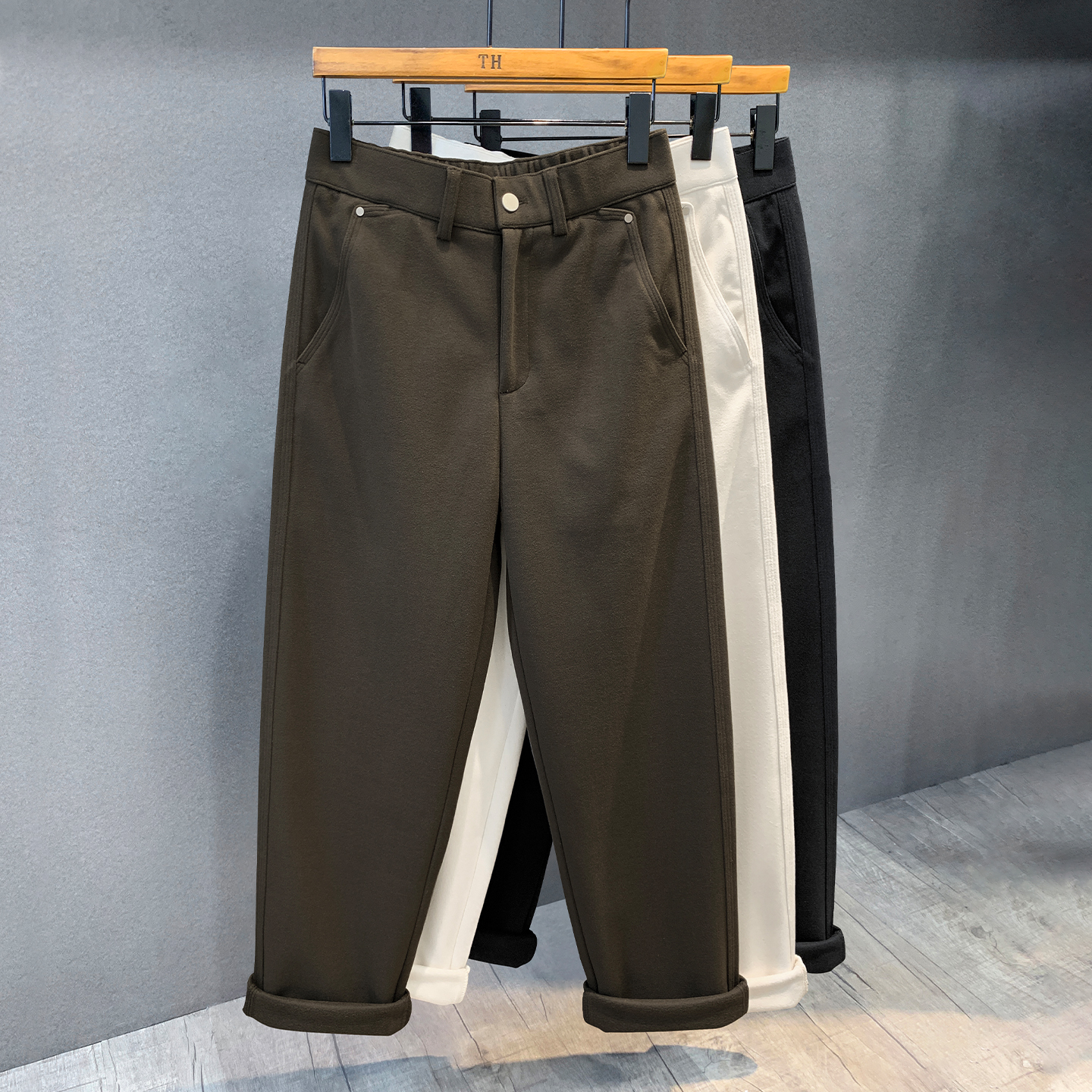 高端咖色复古轻熟厚料毛呢休闲裤