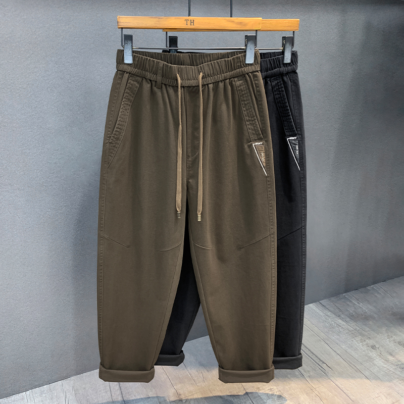 复古水洗棉休闲裤锥形工装长裤潮