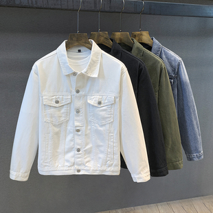 春秋款全棉白色短款牛仔外套男士2025新款韩版潮流休闲工装夹克男