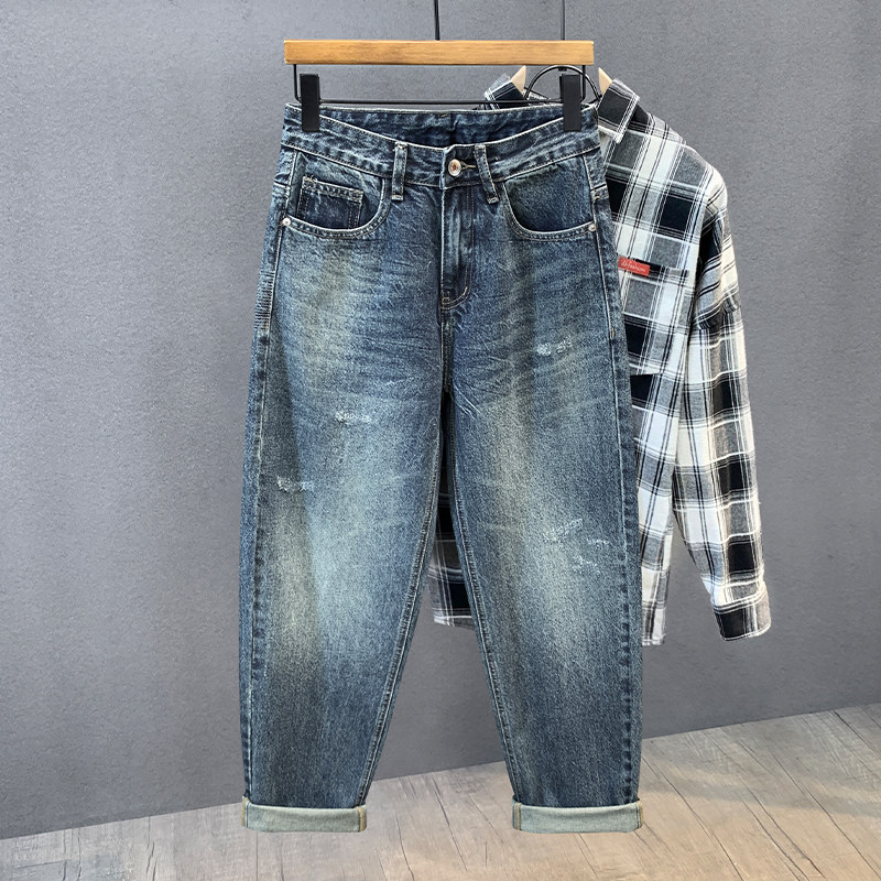 高端专柜复古水洗潮牌牛仔裤男士春秋季宽松美式直筒裤男款长裤子