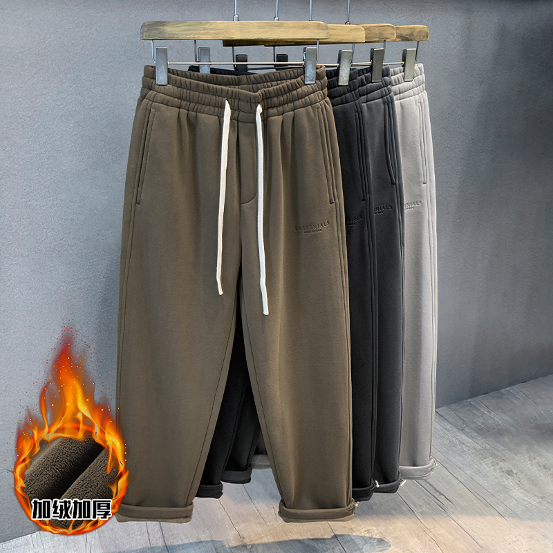 复古奥粒绒加绒卫裤收口休闲裤潮