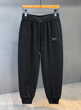 360g天山棉黑色加绒运动裤男士秋冬大码束脚卫裤美式宽松休闲裤子