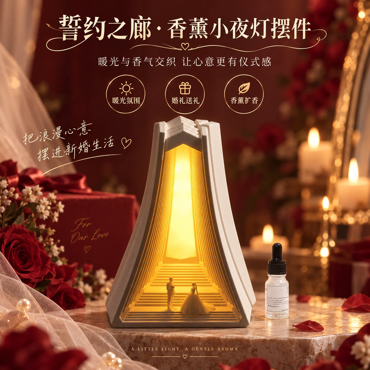 欧式教堂三角塔小夜灯摆件香薰氛围礼物结婚新婚生日送女生伴手礼
