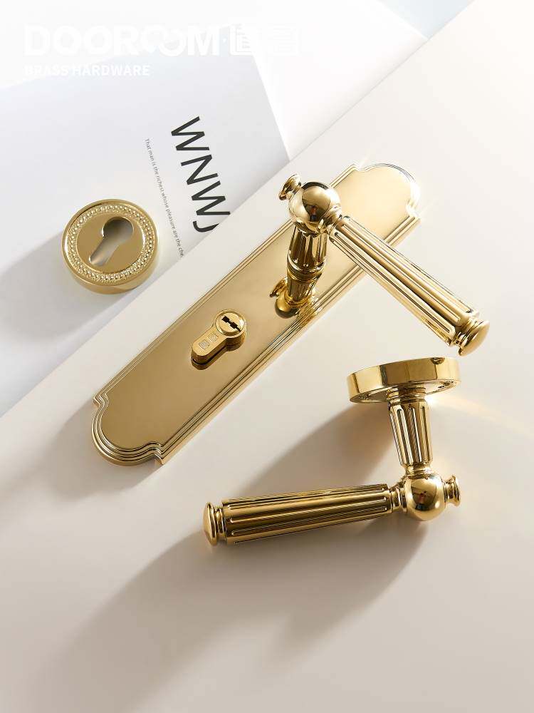 道鲁静音磁吸全铜别墅卧室亮金色欧式法式新古典室内实木门锁铜