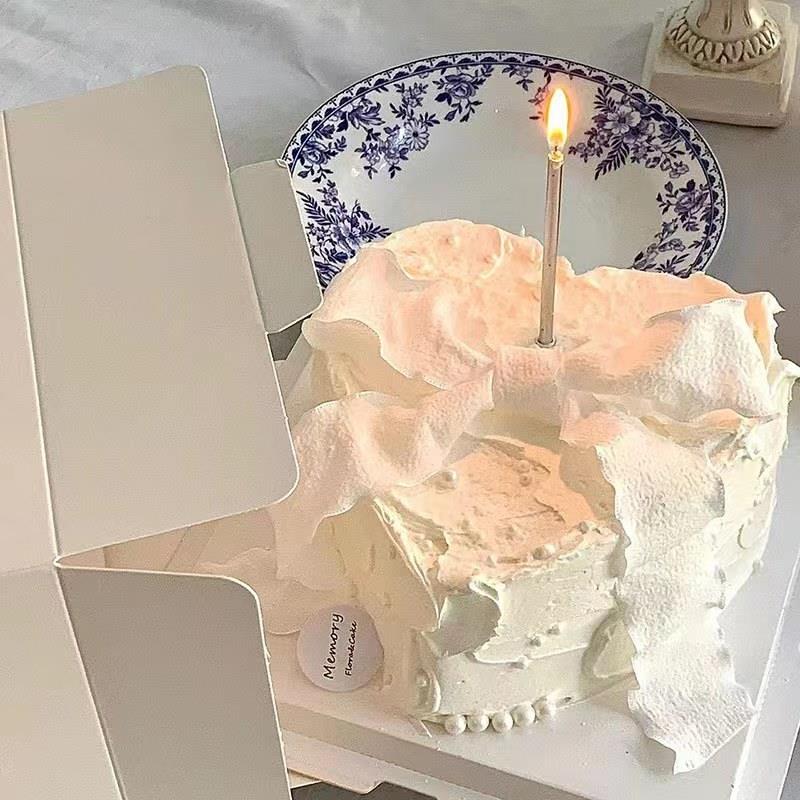 2025母亲节快乐蛋糕装饰白色褶皱荷叶蝴蝶结丝带女神妈妈甜品装扮