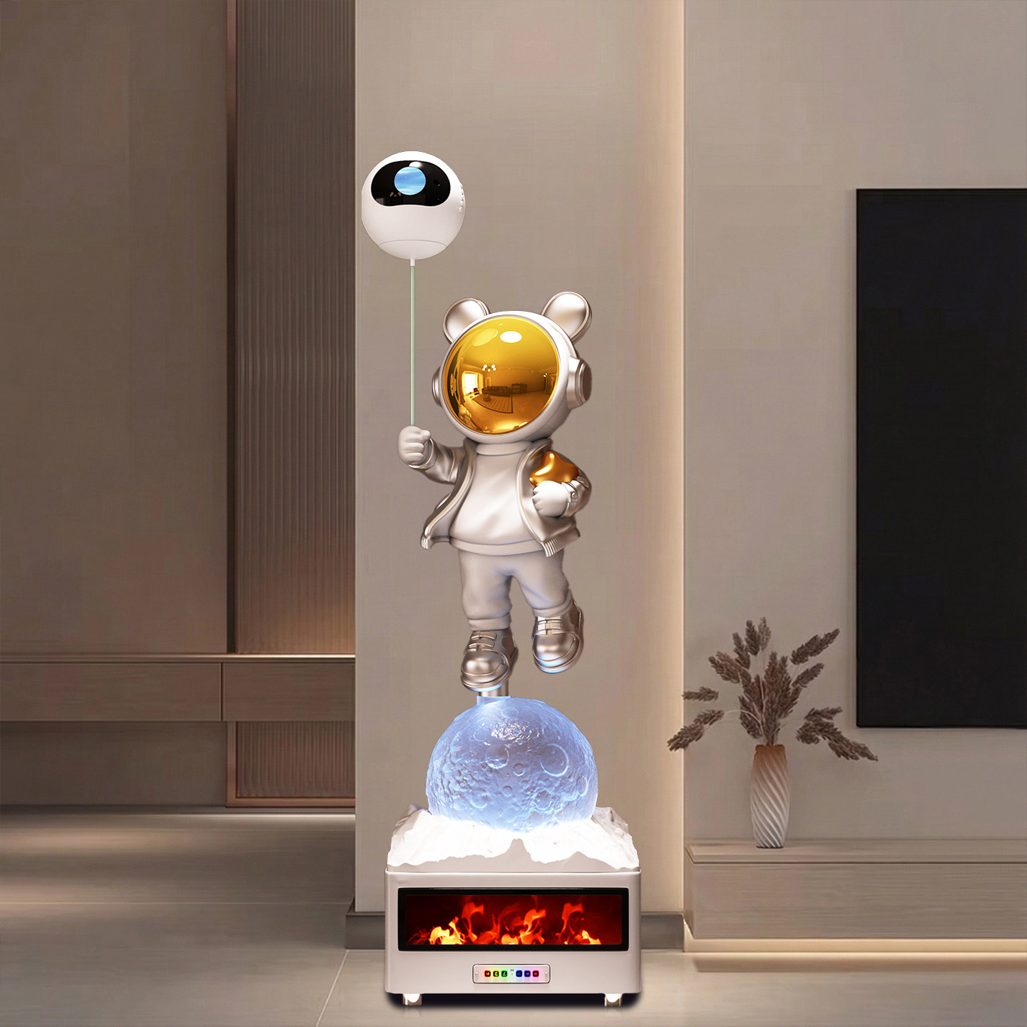 宇航员太空人创意极简风沙发电视机旁落地摆件二合一极光灯装饰品