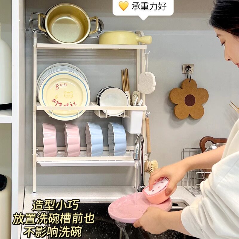 窄款碗盘沥水架高颜值小尺寸壁挂双层碗碟收纳架小型家用控水碗架