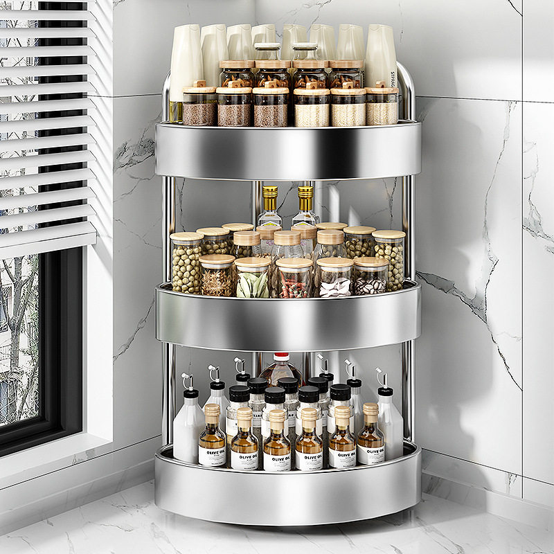 不锈钢厨房调料品置物架台面墙角多功能放调味瓶罐双层三角收纳架